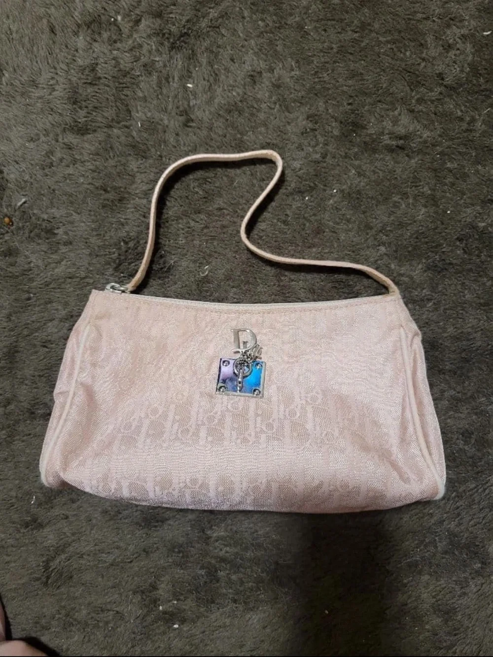 Dior Blush Pink Jacquard Shoulder Bag with Signature Charm